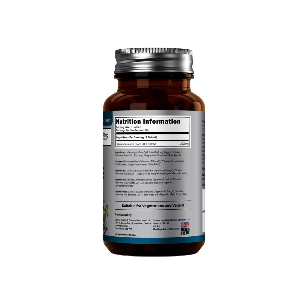 Brown supplement bottle with label on a white background
