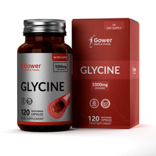 Load image into Gallery viewer, Glycine supplement bottle and packaging with Gower Health &amp; Fitness branding on a white background
